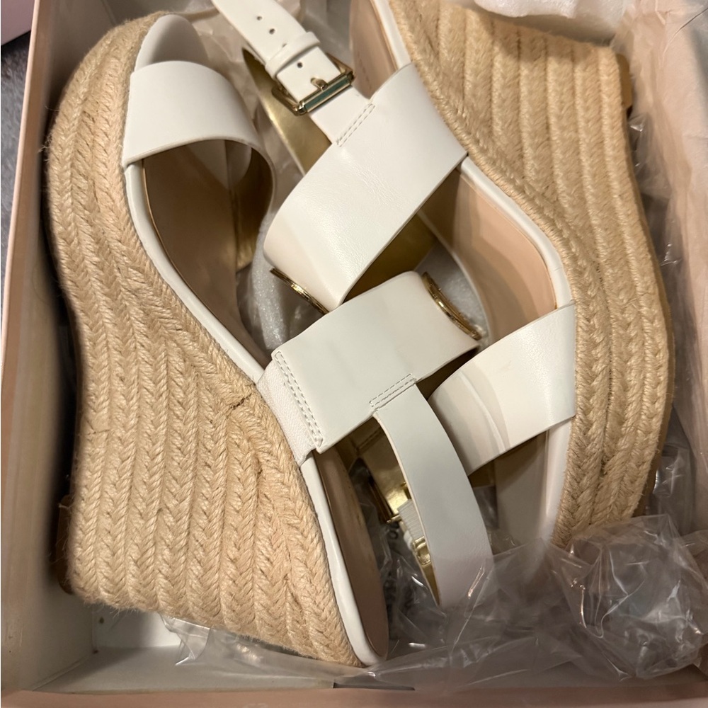 Chinese Laundry White and Tan Wedge Sandals